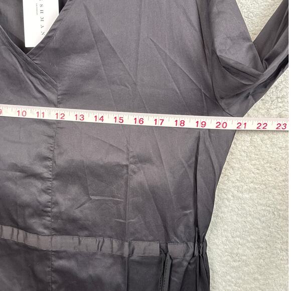 Harshman Belinda A-Line Midi Dress Black Brushed Cotton Draw String Waist NWT M - Picture 4 of 10